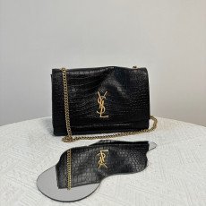 생 로랑 블랙 크로커다일 엠보싱 케이트 미디엄 체인 백 553804
